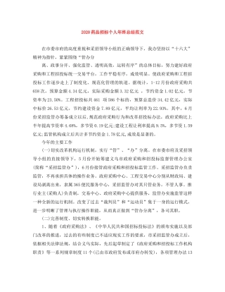 2020药品招标个人年终总结范文 