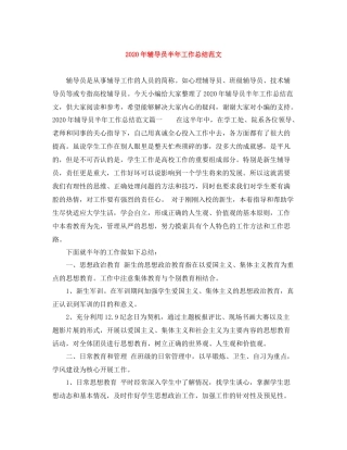 2020年辅导员半年工作总结范文