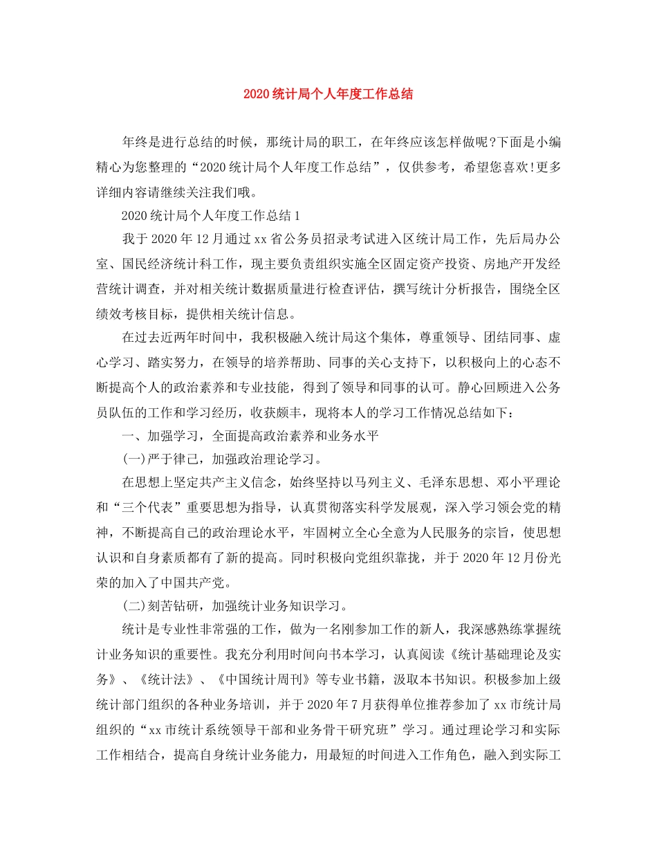 2020统计局个人年度工作总结 _第1页
