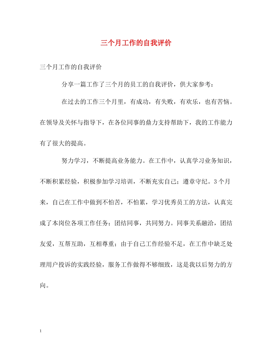 三个月工作的自我评价_第1页