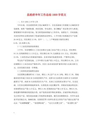 县政府半年工作总结1000字范文