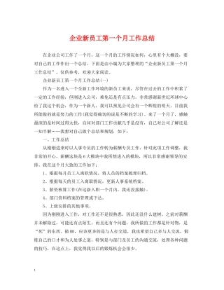 企业新员工第一个月工作总结