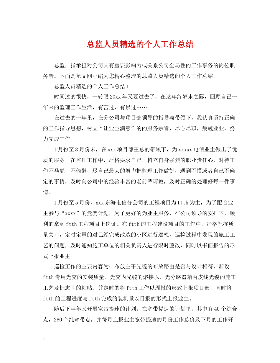 总监人员精选的个人工作总结_第1页