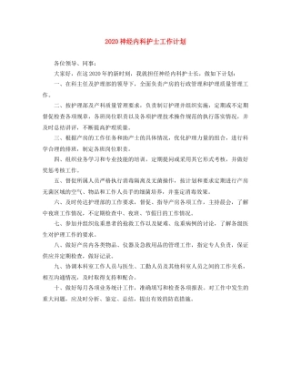 2020神经内科护士工作计划 