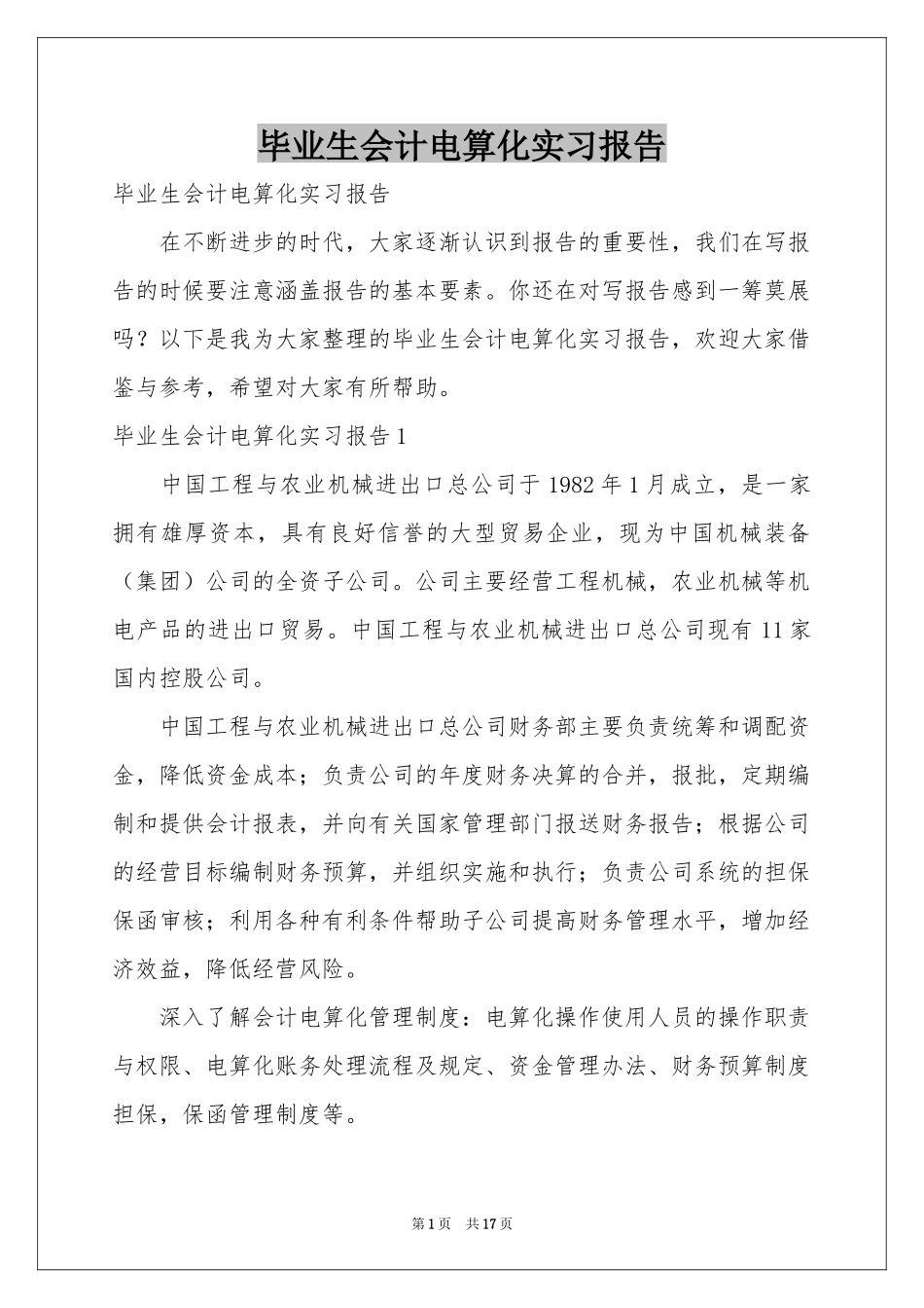 毕业生会计电算化实习报告_第1页