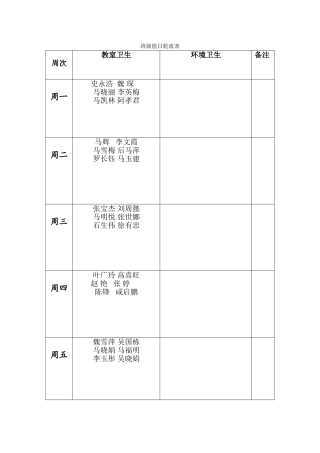 班级值日轮流表