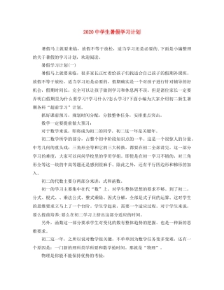 2020生暑假学习计划 