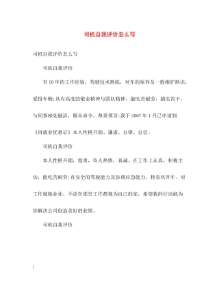 司机自我评价怎么写