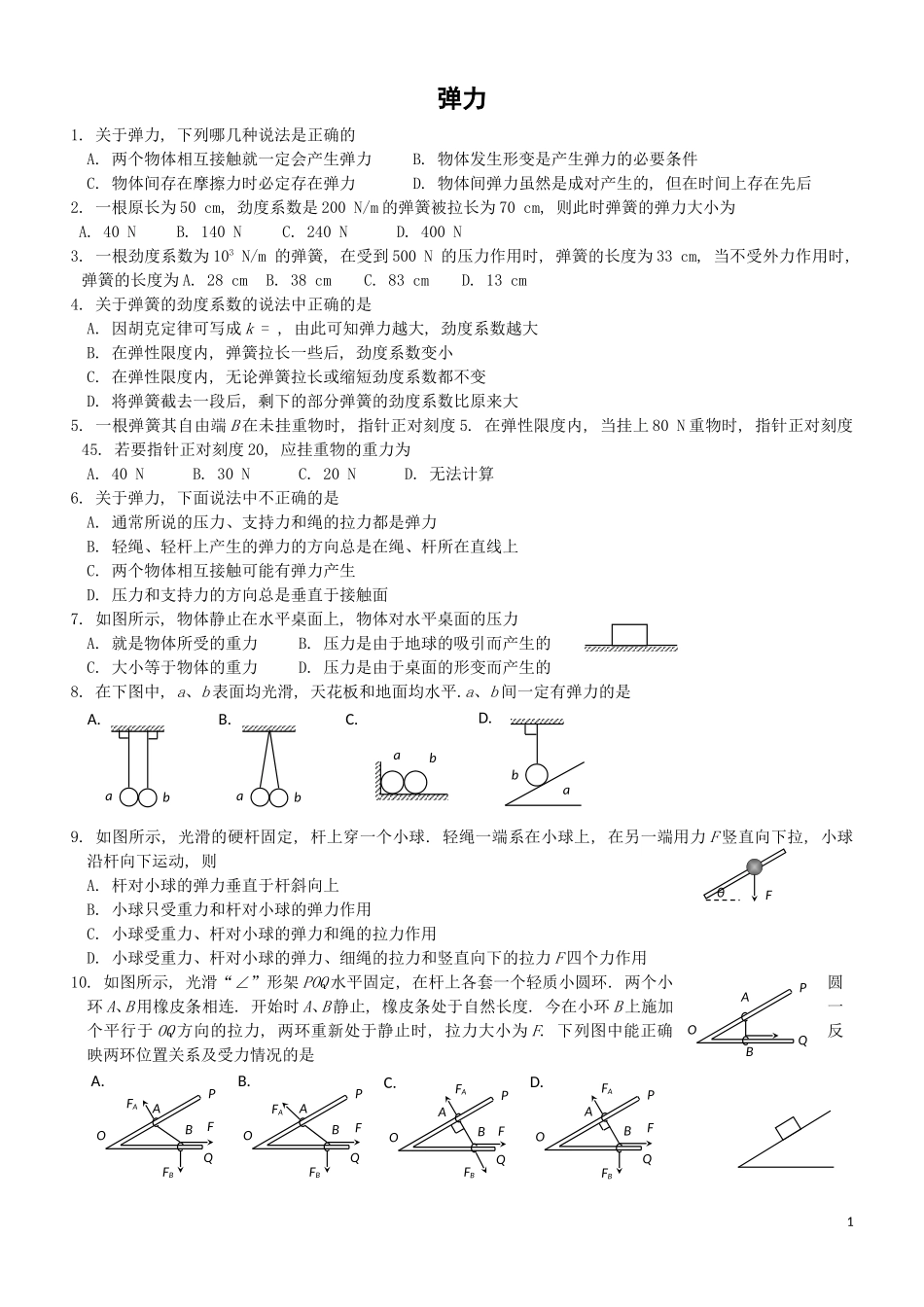 高一物理《弹力》试题_第1页