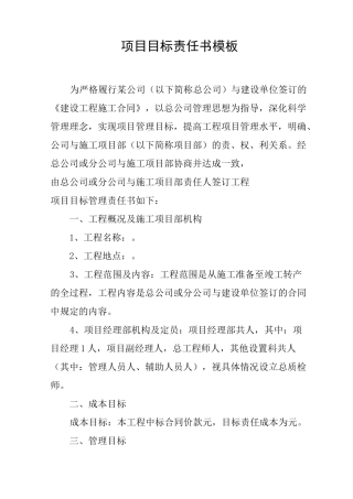 项目目标责任书模板