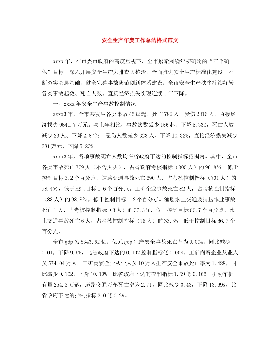 安全生产年度工作总结格式范文_第1页