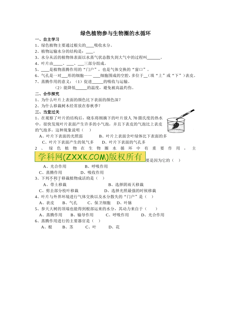 绿色植物参与生物圈的水循环_第1页