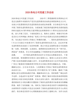2020热电公司党建工作总结 