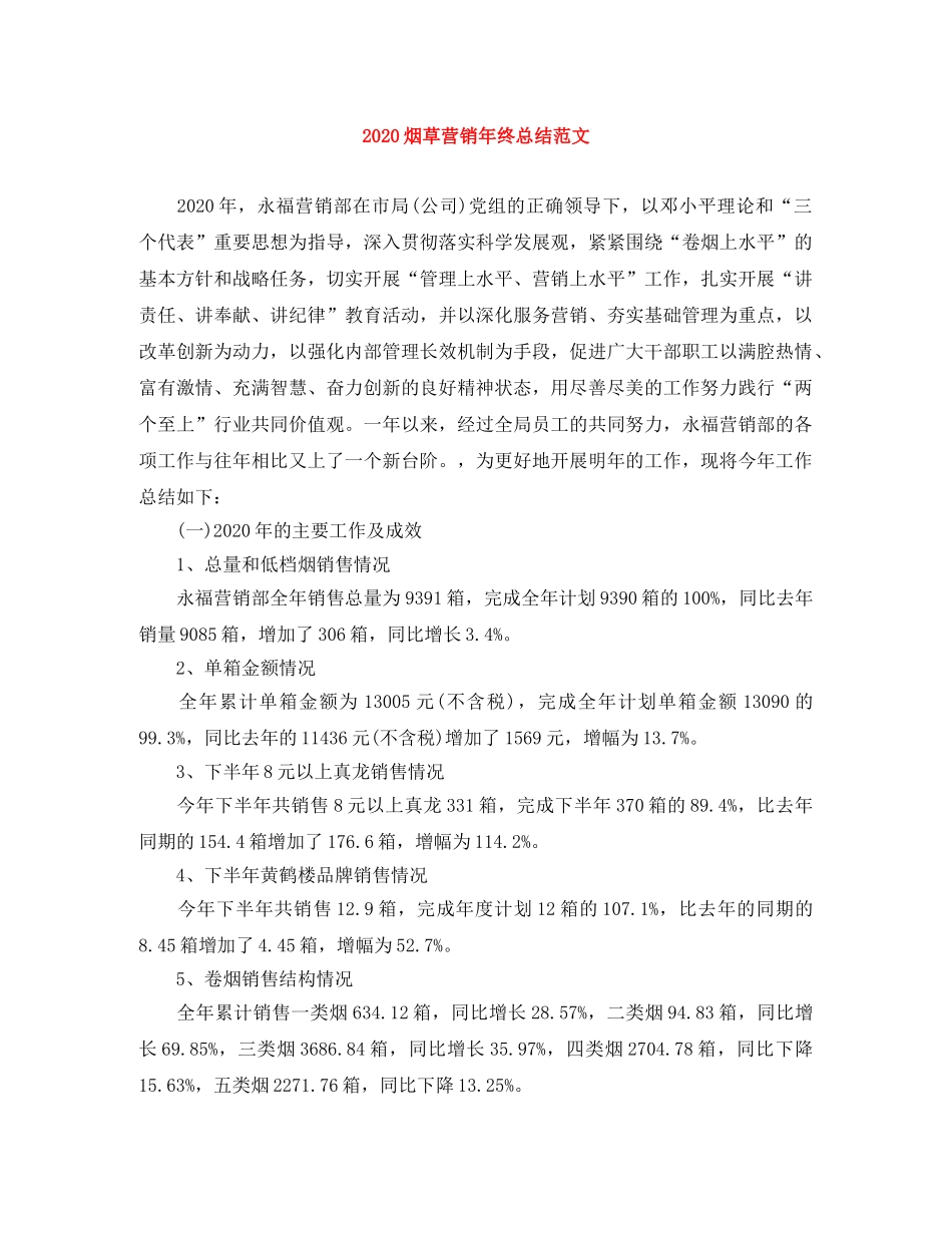 2020烟草营销年终总结范文 _第1页