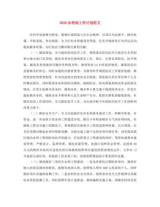 2020水利局工作计划范文 