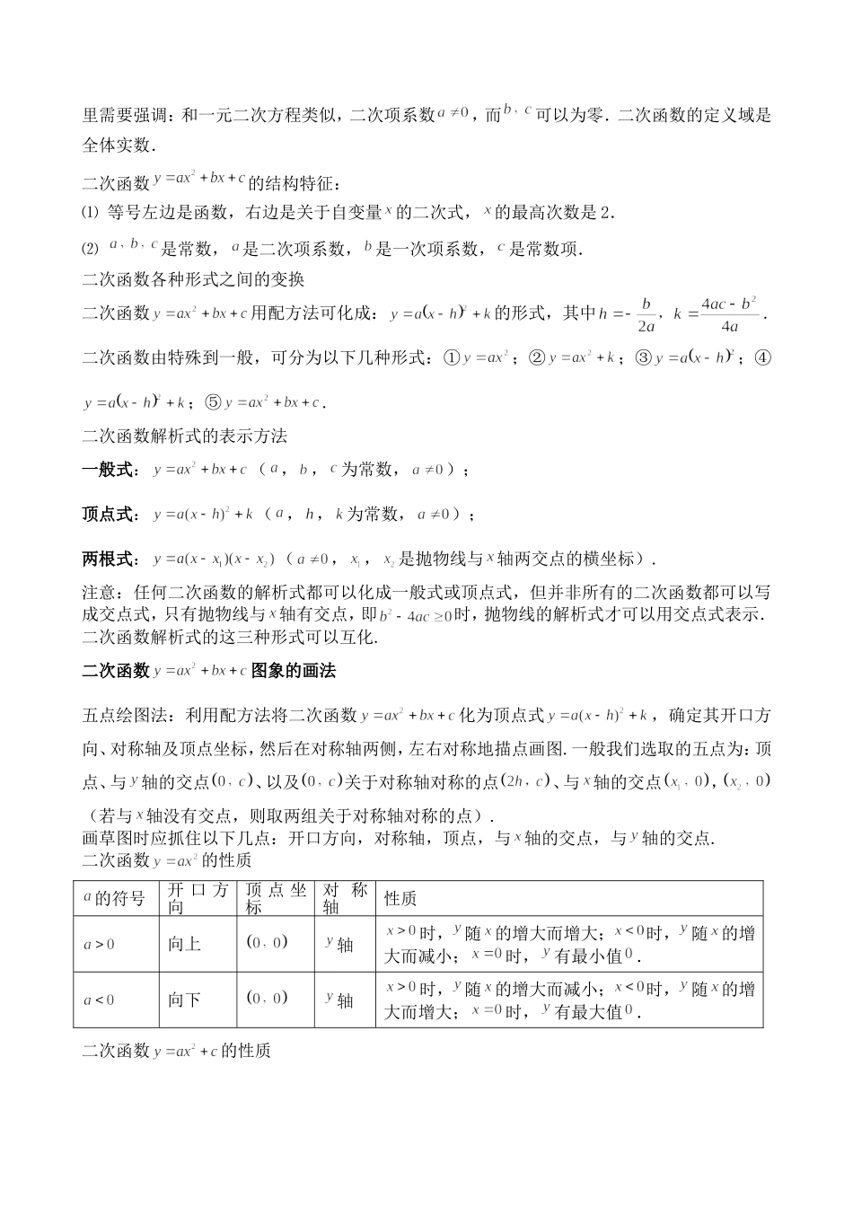 二次函数知识点祥解和习题检测(打印1份)_第2页