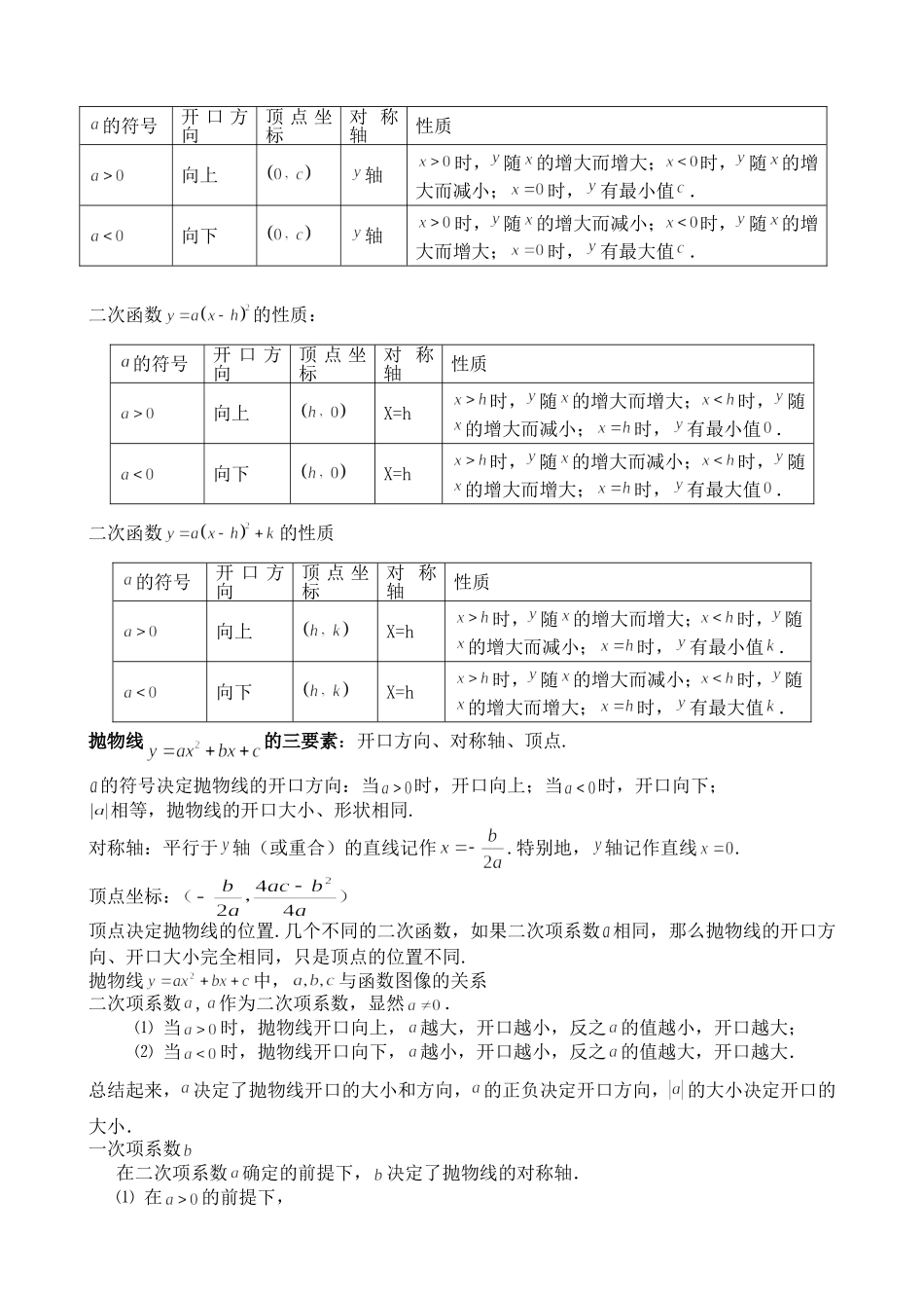 二次函数知识点祥解和习题检测(打印1份)_第3页