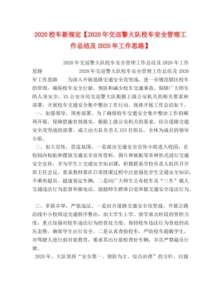 2020校车新规定【2020年交巡警大队校车安全管理工作总结及2020年工作思路】 