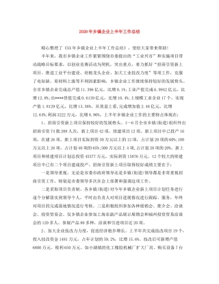 2020年乡镇企业上半年工作总结