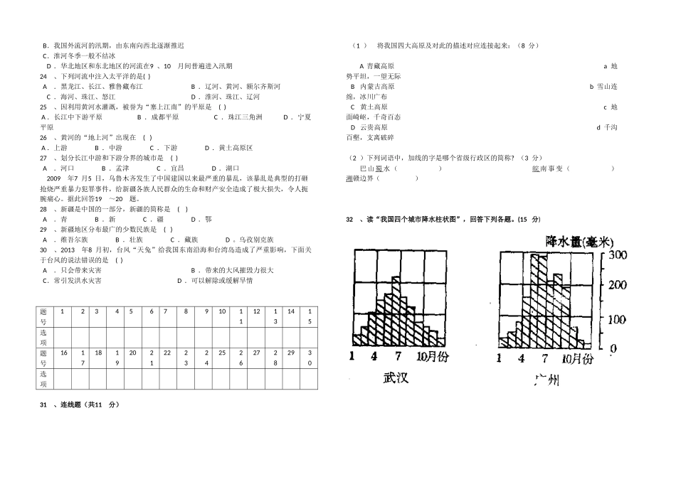 八年级地理上期期中试卷_第2页