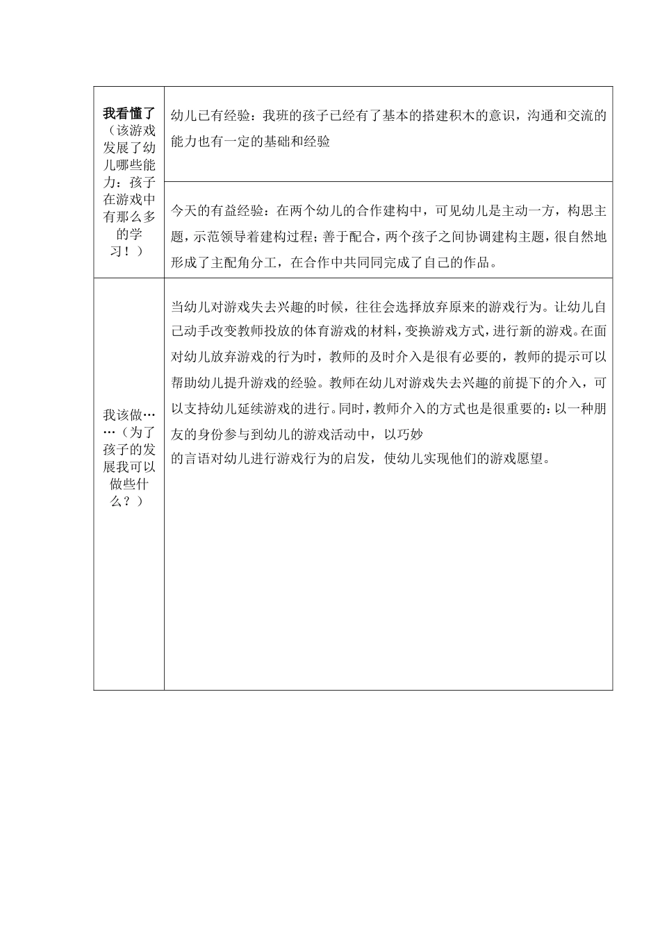 幼儿园游戏活动观察记录表_第2页