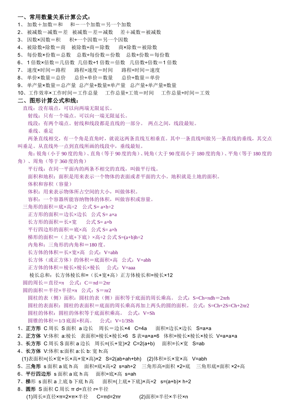 小学数学公式及知识点总结_第1页