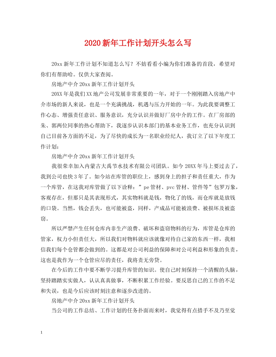 2020新年工作计划开头怎么写 _第1页