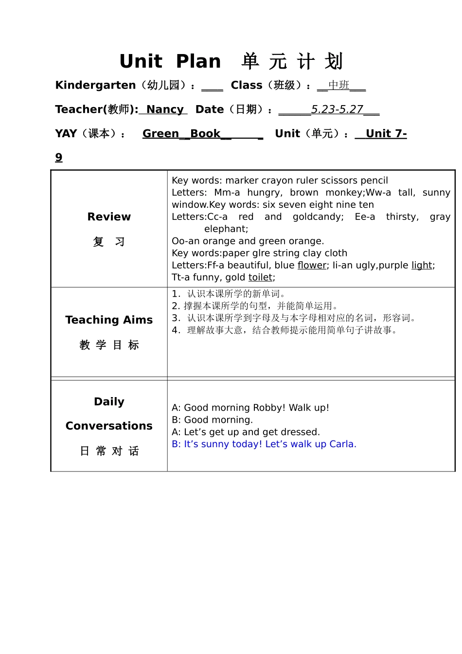 中班第14周英语教案_第1页