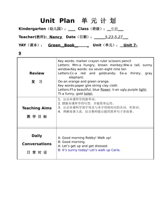 中班第14周英语教案