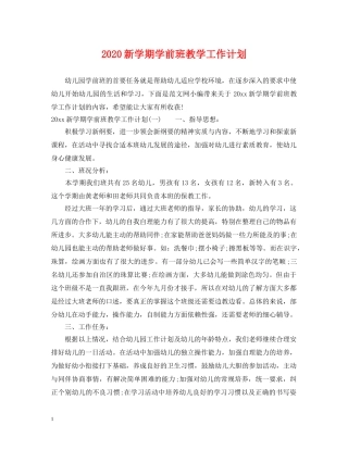 2020新学期学前班教学工作计划 