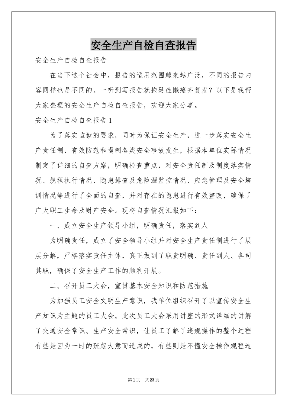 安全生产自检自查报告_第1页