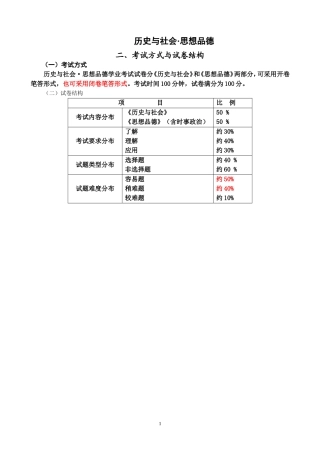 2016年社会思品学业考试条目（三稿）