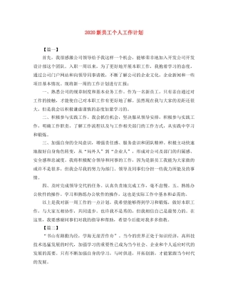 2020新员工个人工作计划 