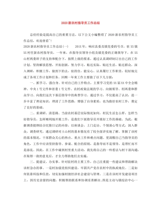 2020新农村指导员工作总结 