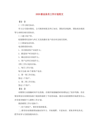 2020新业务员工作计划范文 