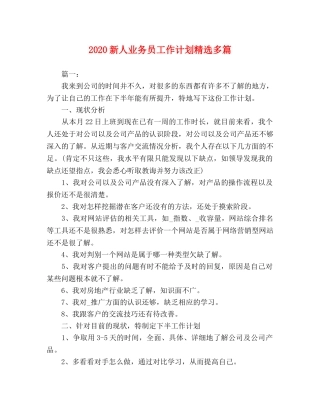 2020新人业务员工作计划精选多篇 