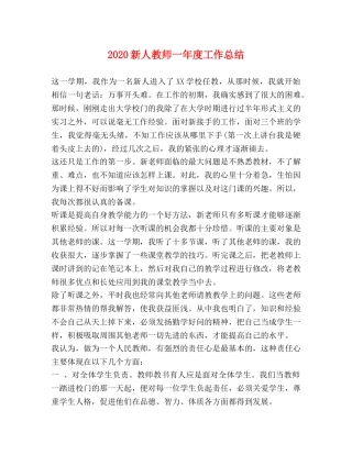 2020新人教师一年度工作总结 