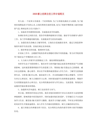 2020新上任班主任工作计划范文 