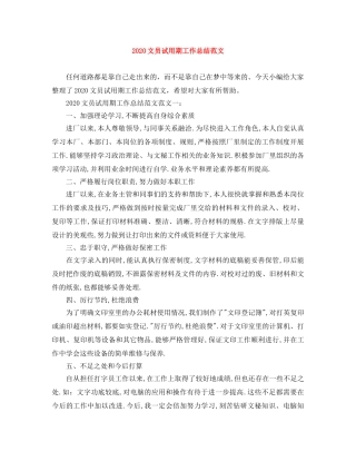 2020文员试用期工作总结范文 