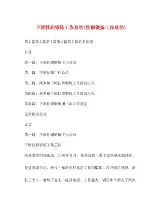 下派挂职锻炼工作总结挂职锻炼工作总结)