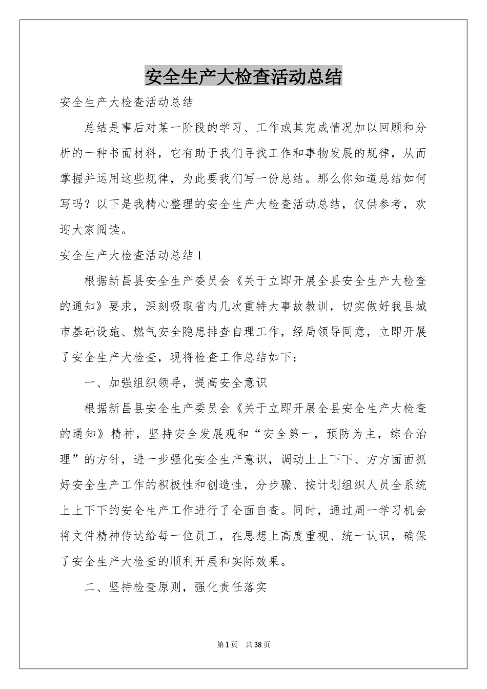 安全生产大检查活动参考总结_第1页