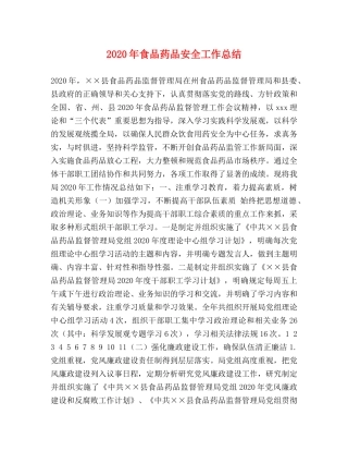 2020年食品药品安全工作总结 