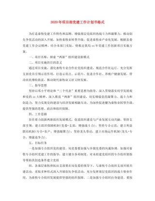 2020年项目部党建工作计划书格式 