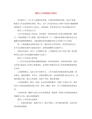 新员工工作总结怎么写范文