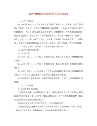 2020年销售部工作总结及2020年工作计划范文 
