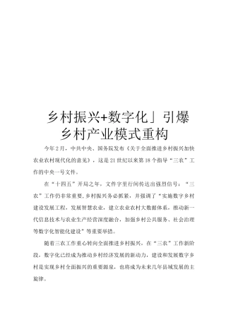 「乡村振兴+数字化」引爆乡村产业模式重构
