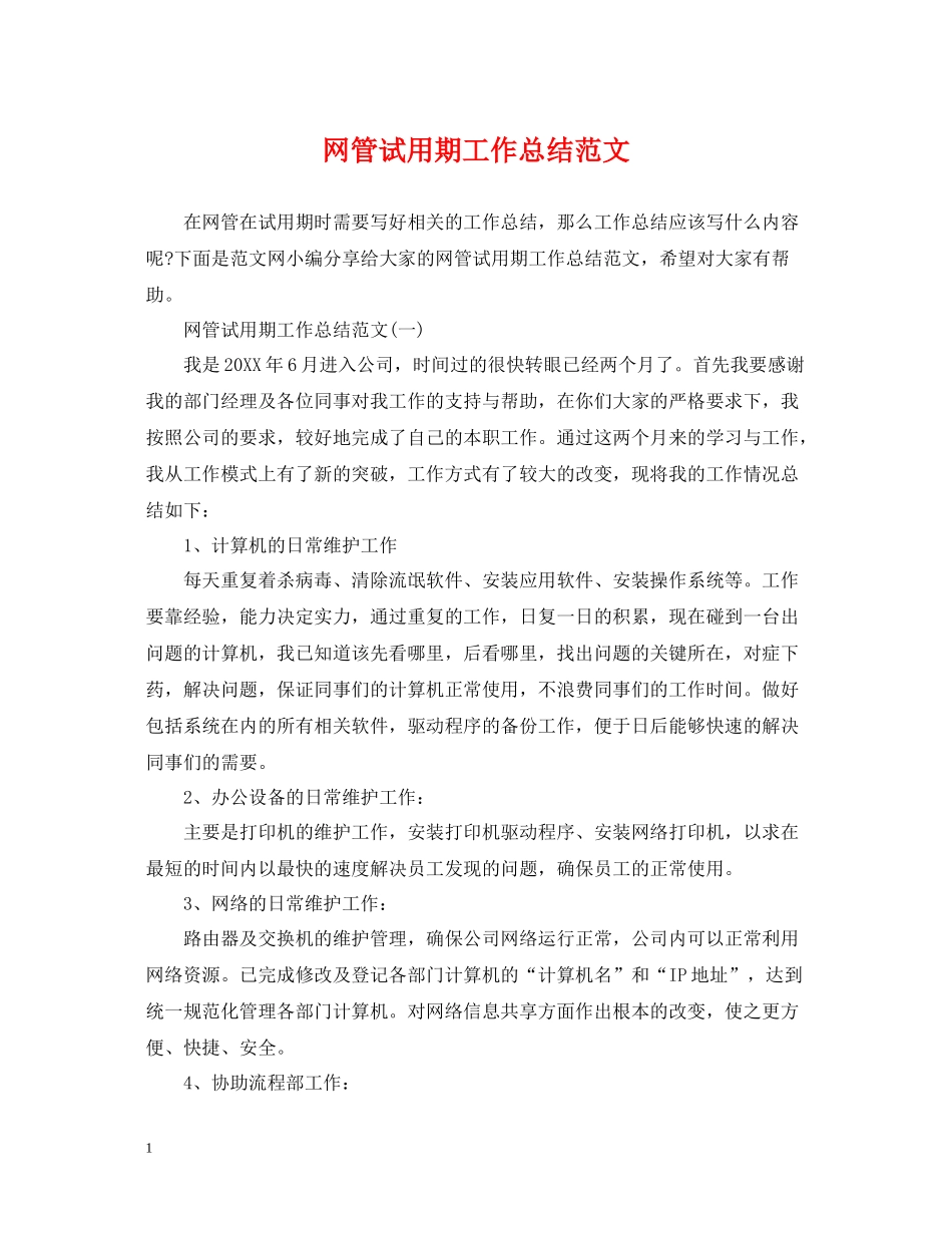 网管试用期工作总结范文_第1页