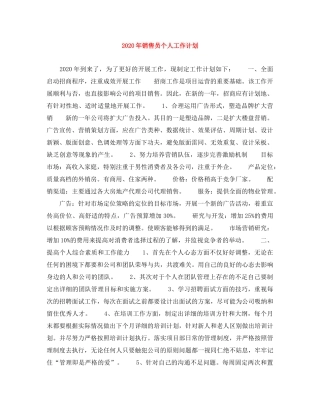 2020年销售员个人工作计划 