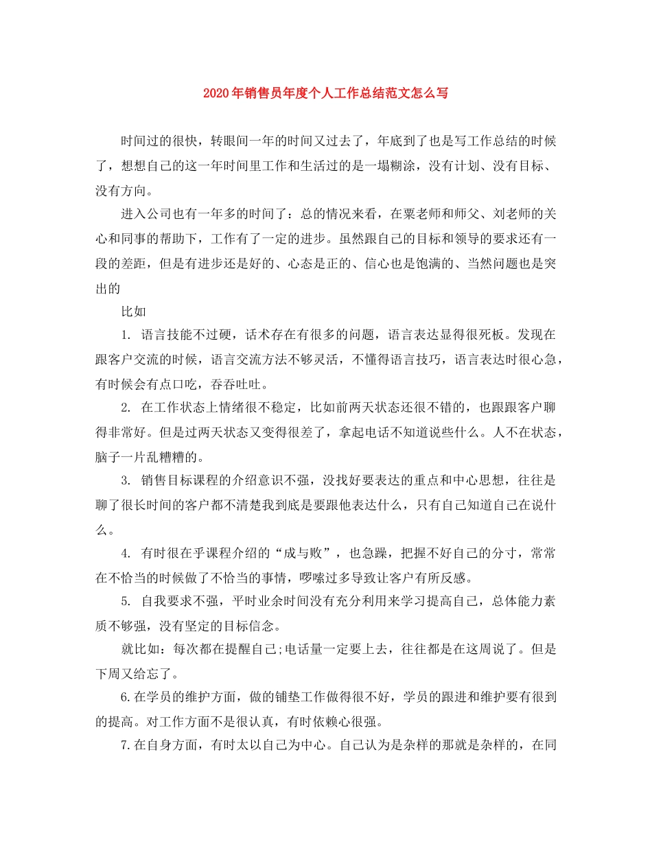2020年销售员年度个人工作总结范文怎么写 _第1页