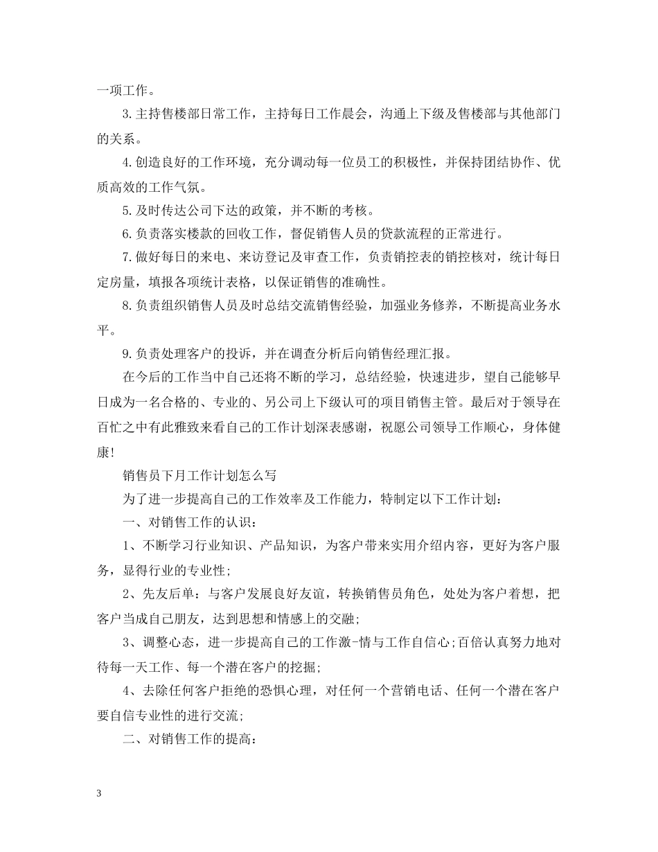2020年销售员下月工作计划怎么写 _第3页